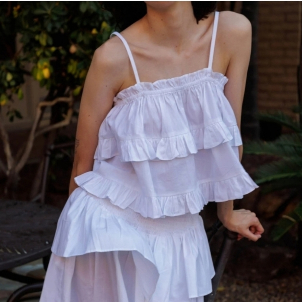 White Cotton Ruffle Tiered Cami Tank Top Boho Peasant Cottagecore Nordstrom M&L